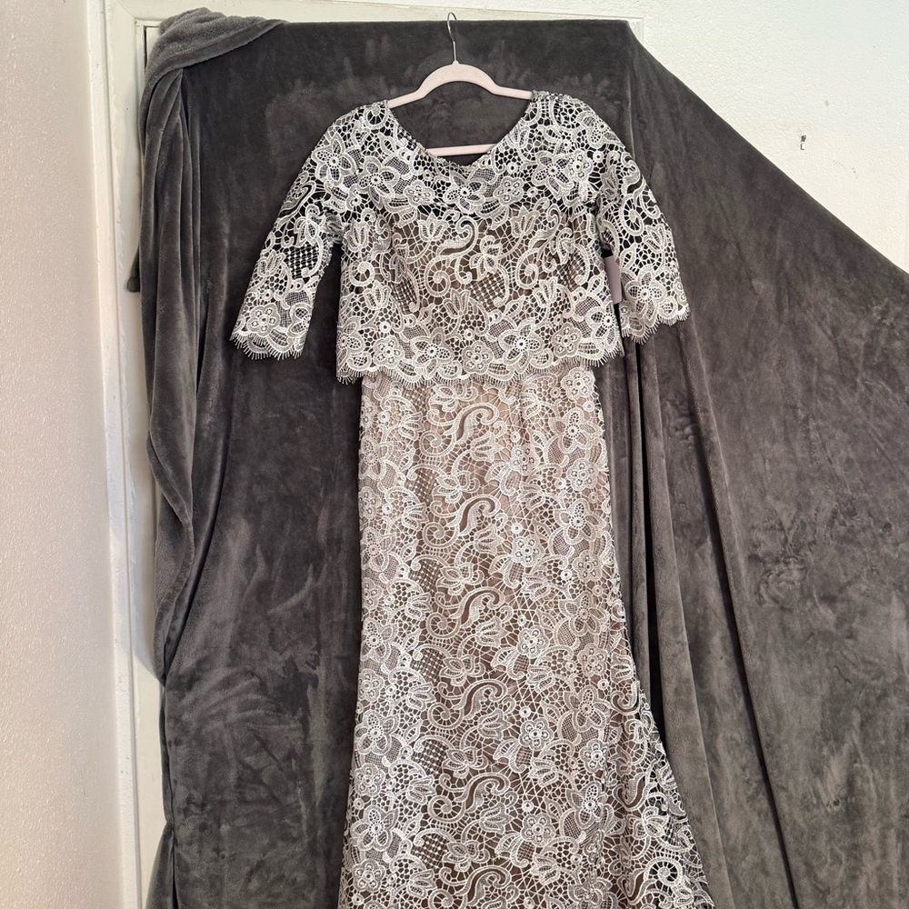 JS Collections Elegant Long Sleeve Dress - Brown and Cream